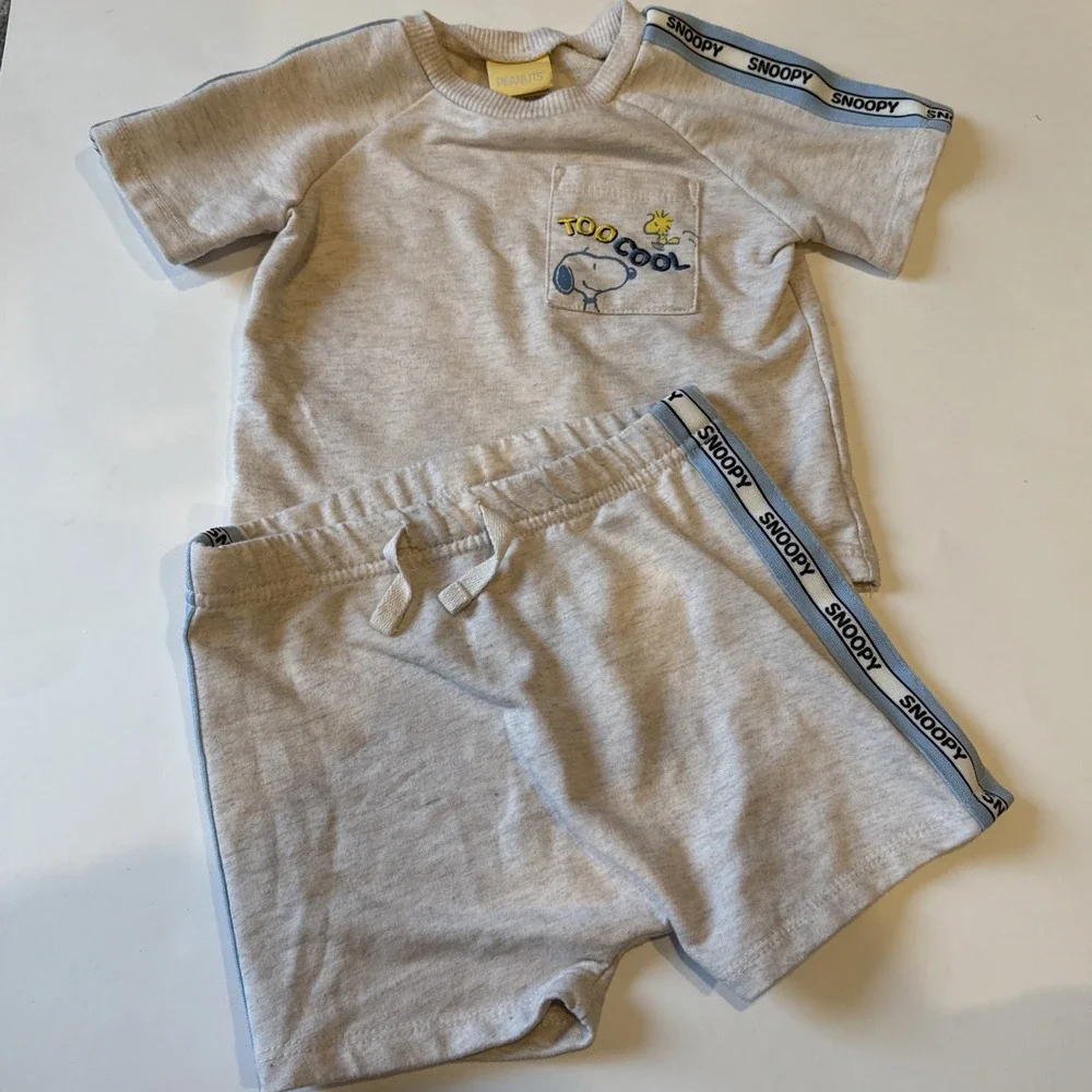 Snoopy‎ 12M Two Piece Outfit Peanuts Shorts T Shirt